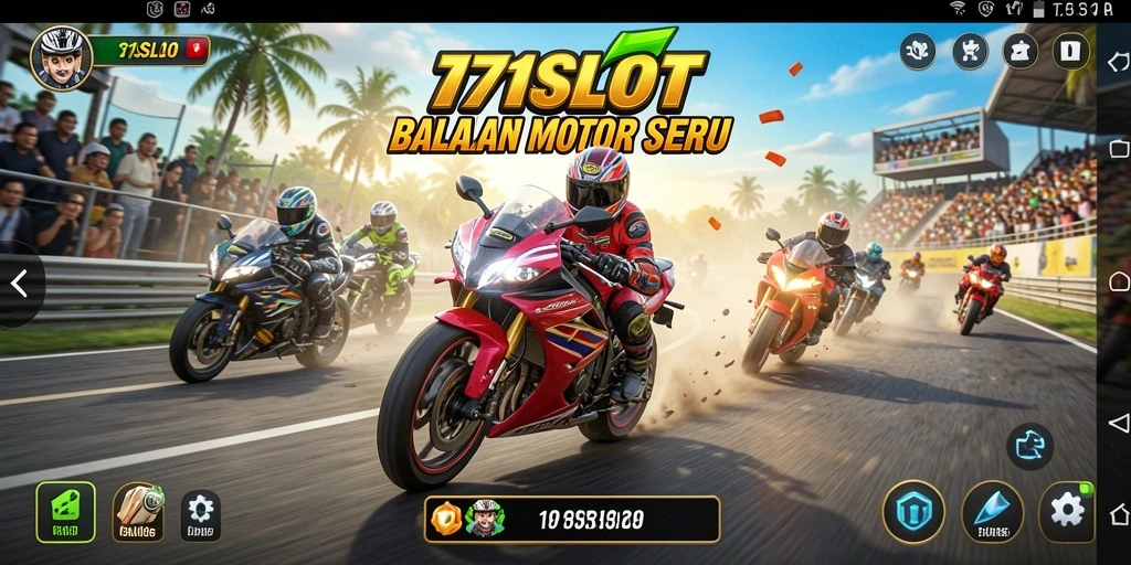 Tampilan gameplay seru 171SLOT saat balapan motor.