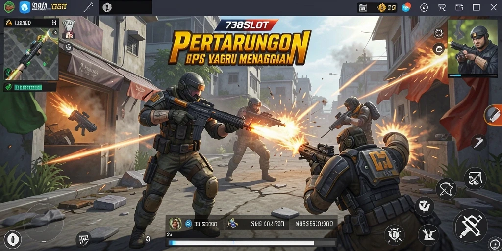Gameplay 738SLOT yang mendebarkan dengan aksi tembak-menembak yang intens.