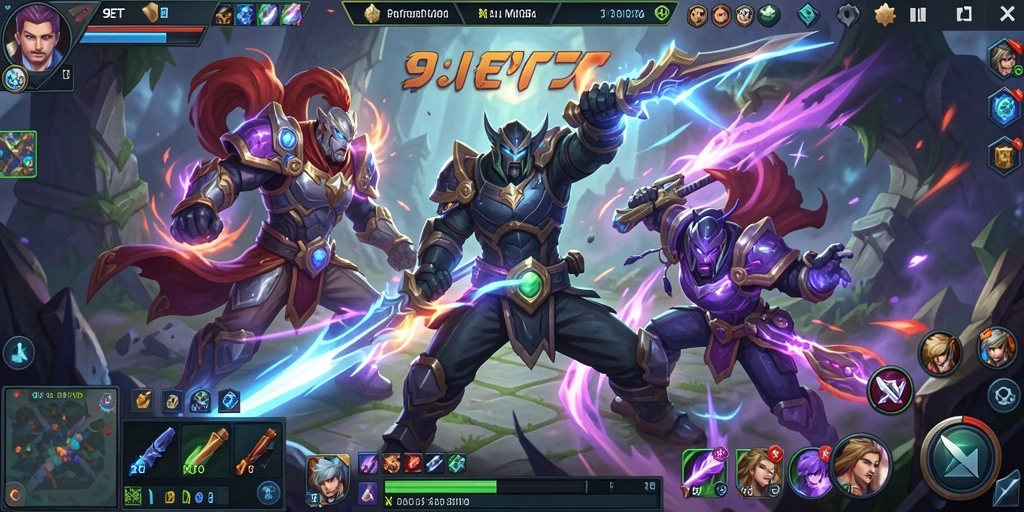 Screenshot utama 9ET menampilkan pertarungan seru di arena MOBA.