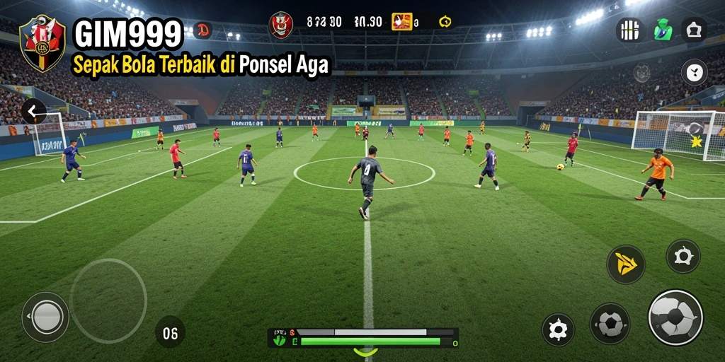 Tampilan gameplay GIM999 yang menampilkan aksi sepak bola seru.