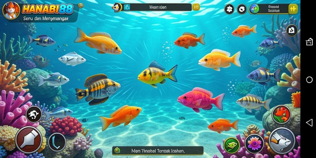 Tampilan gameplay Tembak Ikan yang seru dan berwarna-warni.