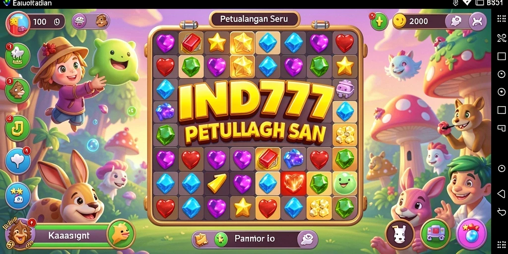 Screenshot IND777 menampilkan gameplay seru dalam mencocokkan permata.