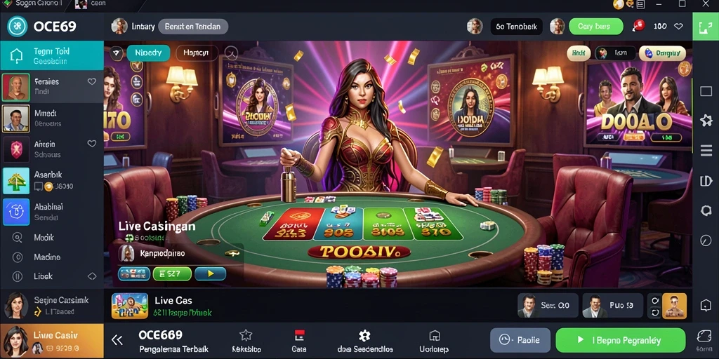 Screenshot OCE69 menampilkan dealer langsung dan permainan yang mendebarkan.