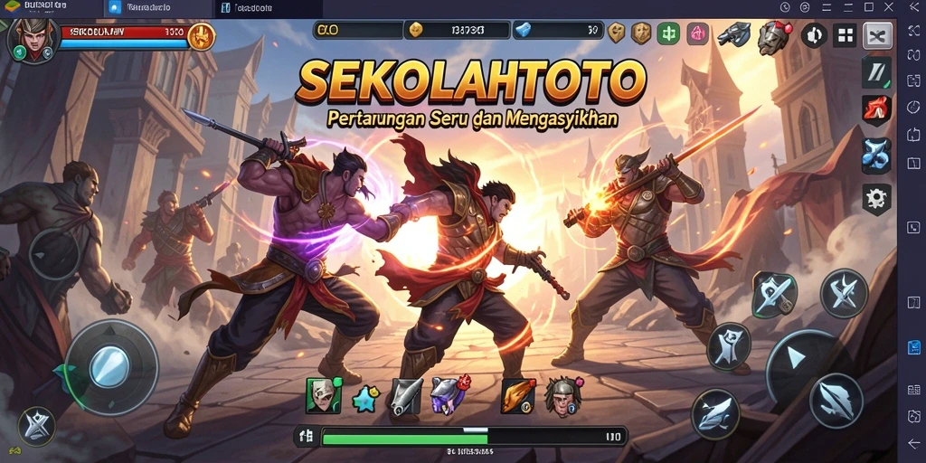 Tampilan pertarungan epik di SEKOLAHTOTO dengan karakter unik.