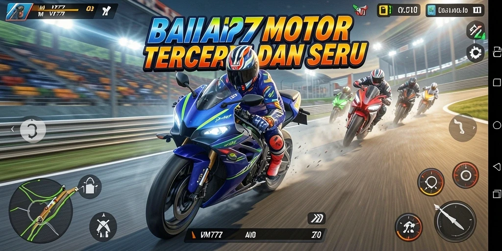 Tampilan gameplay mendebarkan dari balap motor VM777.